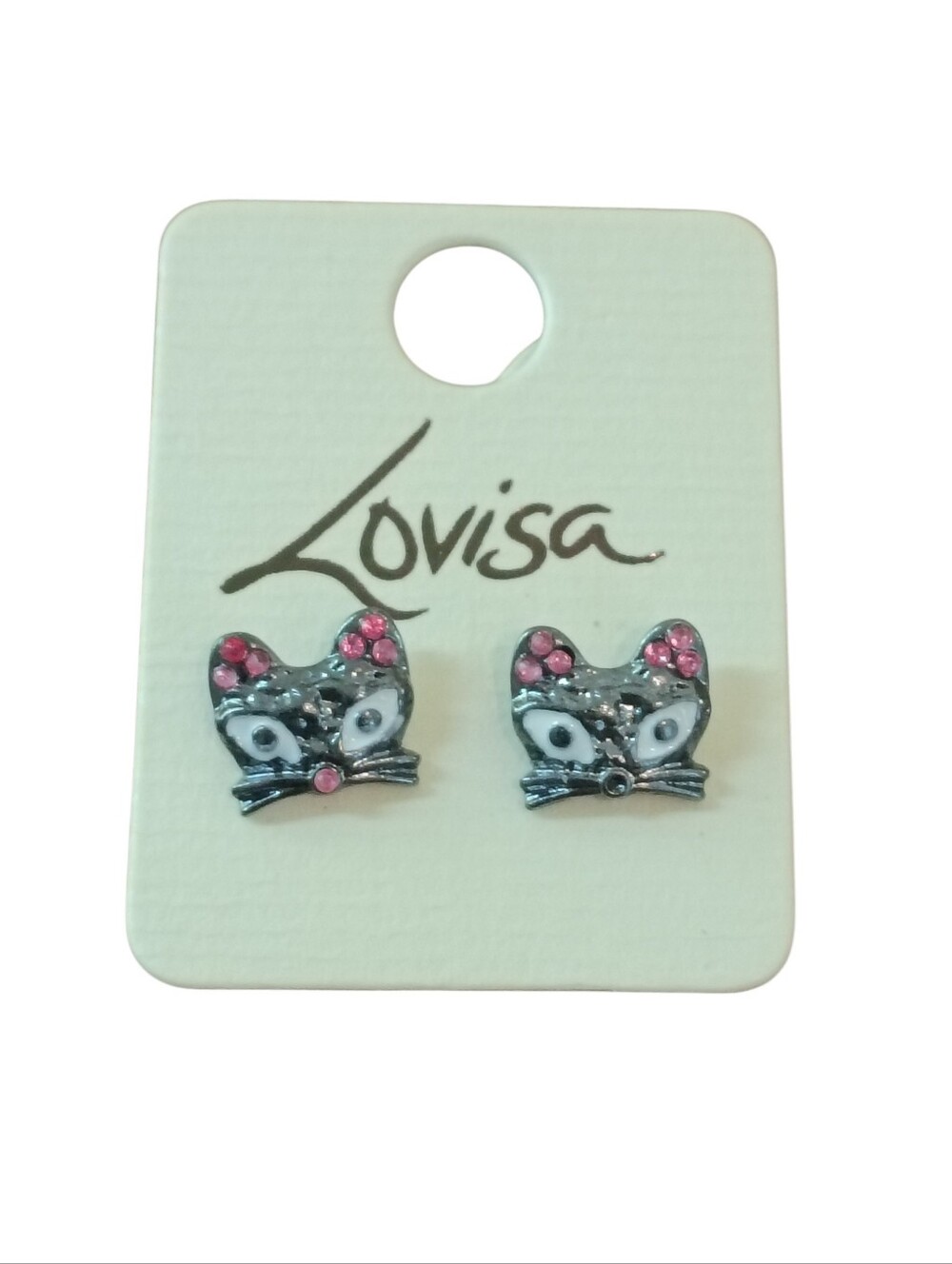 Lovisa Pink Crystal Cat Face Stud Earrings
